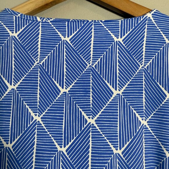 Mahi Gold Patterned Shift Mini Dress Womens Small Blue White Nautical Scuba Chic - Picture 10 of 10